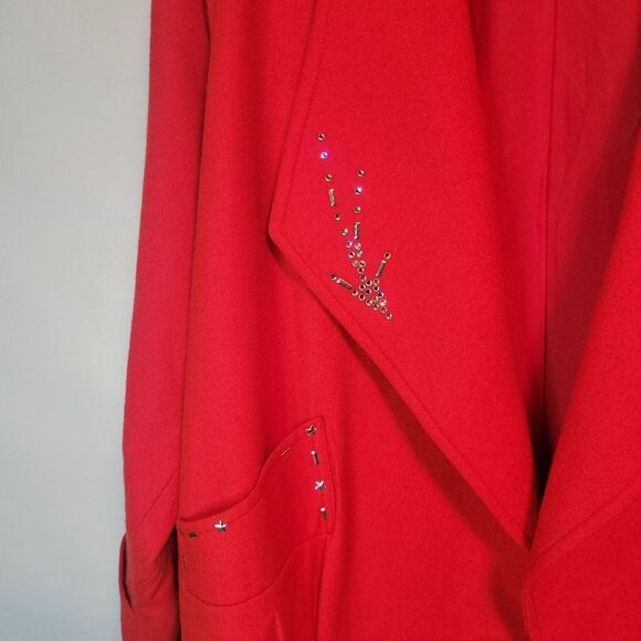 Vintage Red Wool Structured Jacket with Silver Embellishments - Picture 2 of 15
